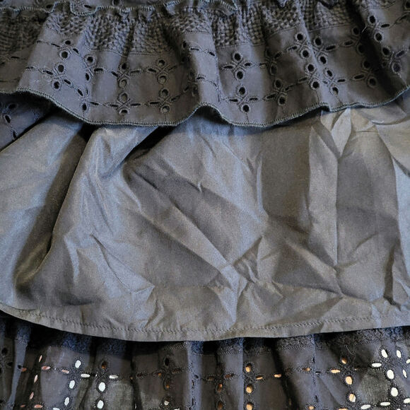 SHOL Los Angeles Eyelet Ruffle Dress Tiered Black Mini Dress Boho Party Size 14 - Picture 13 of 16